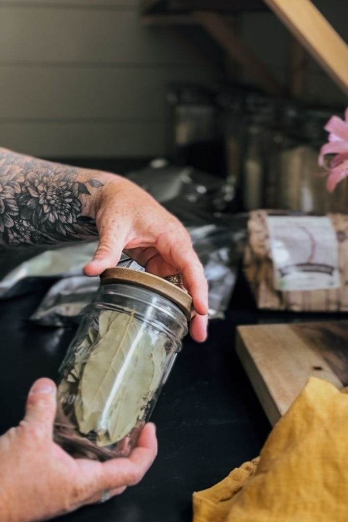 bay leaves in a glass jar