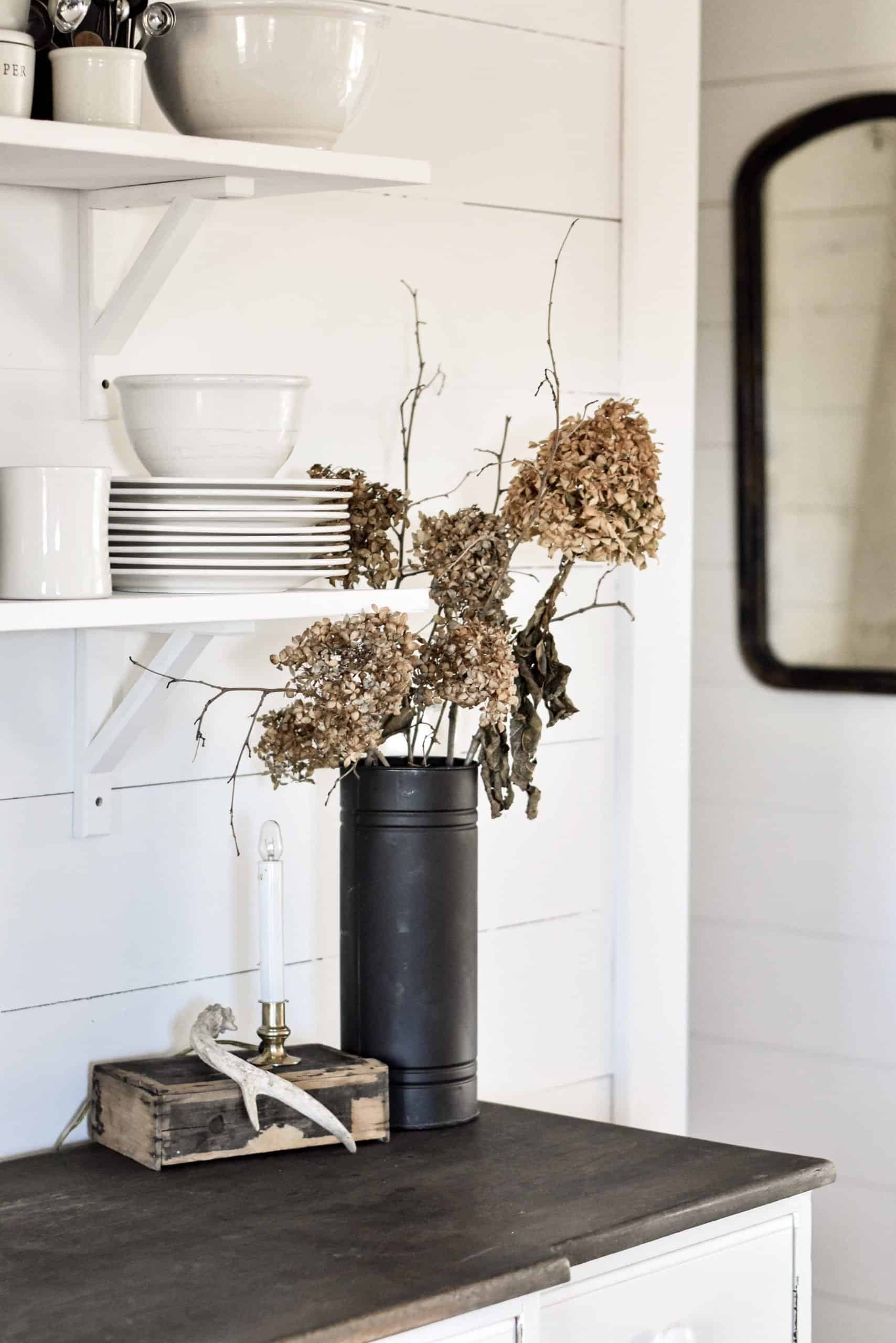 Fall Farmhouse Kitchen Shelf Styling