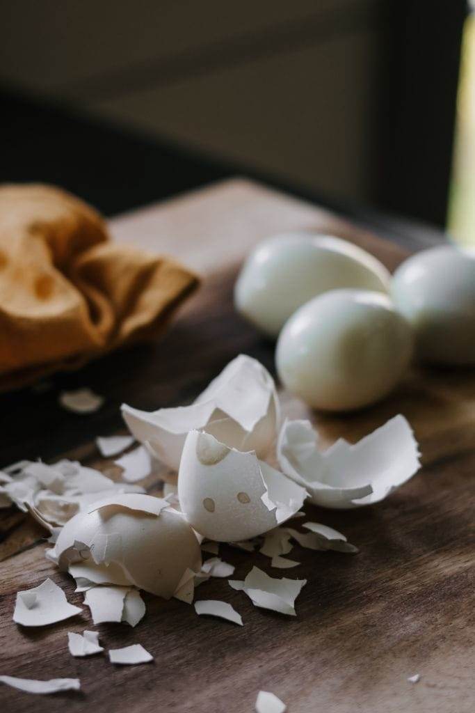 Farm fresh egg shells from freshly peeled steamed eggs.