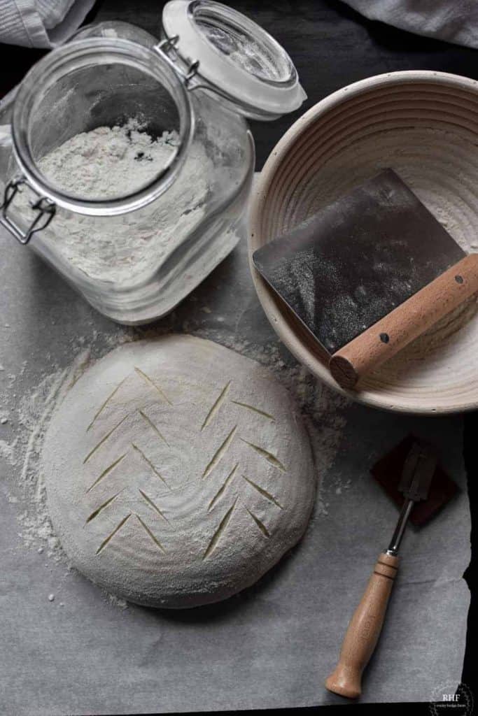 scoring sourdough bread