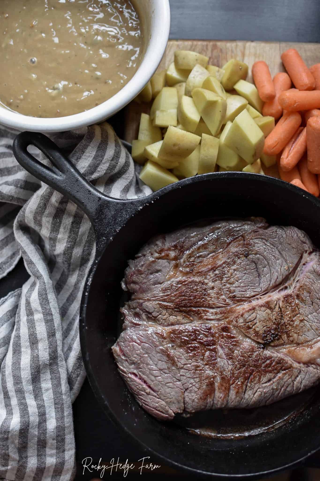 Dutch Oven Chuck Roast With Carrots And Potatoes Rocky Hedge Farm 