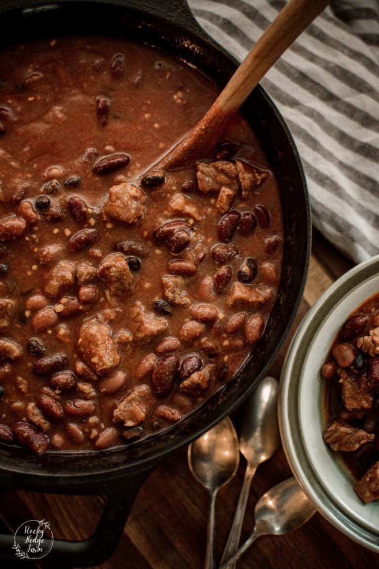 Stew Meat Chili in a Dutch Oven