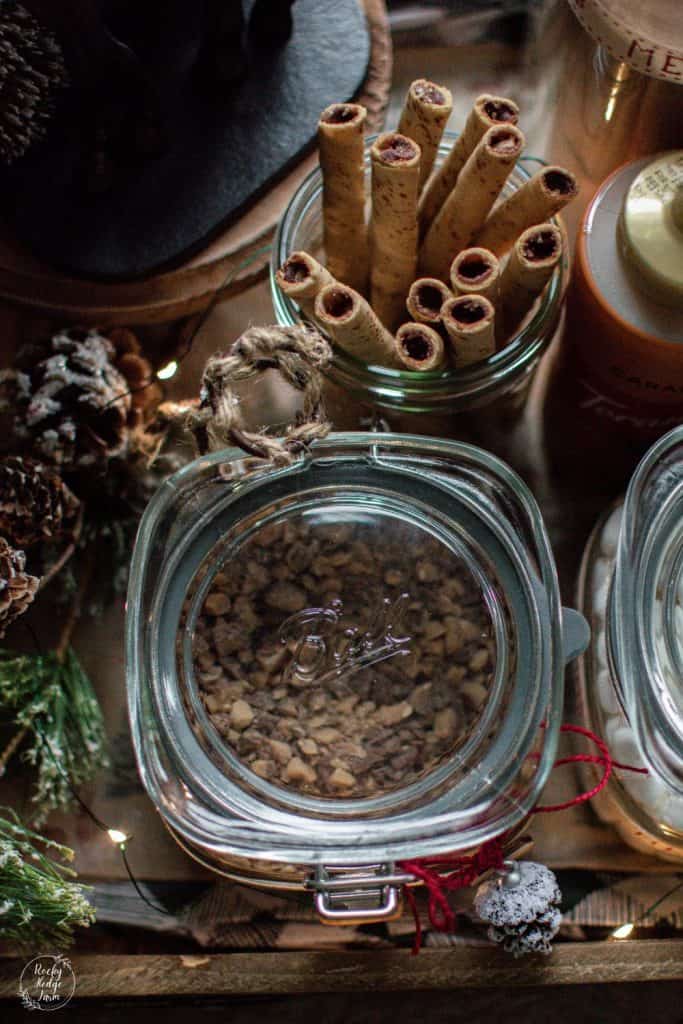 Jar filled with toppings for hot chocolate bar