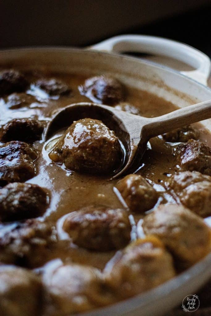 Meatballs and Gravy in Skillet