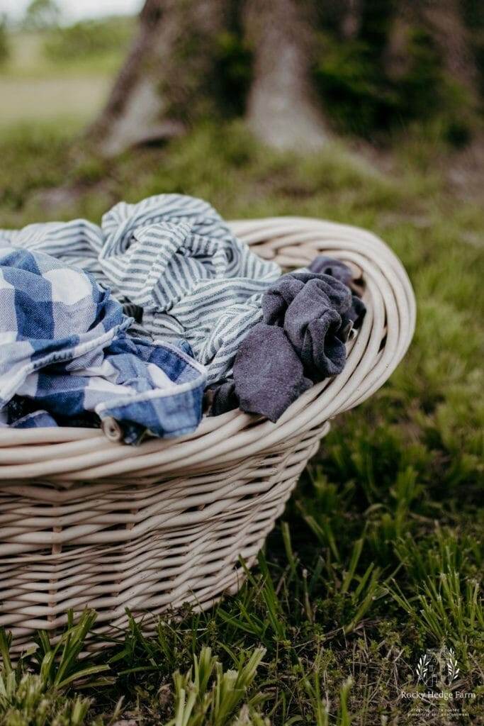 a laundry basket filled with freshly dried laundry