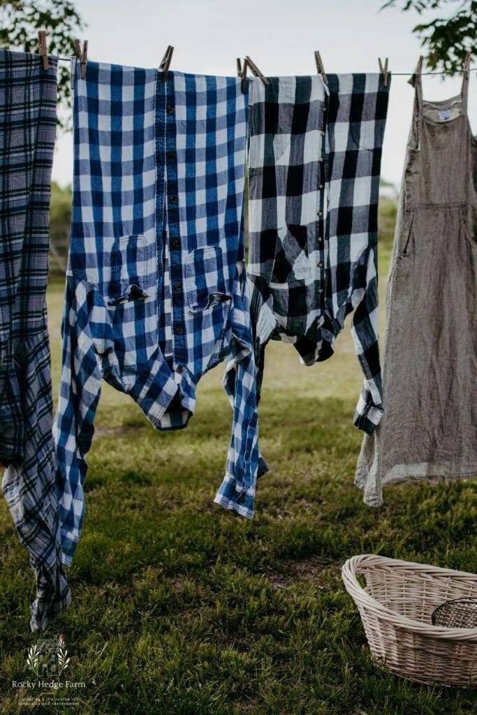 Clothes drying under the clear blue sky