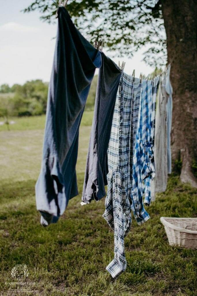 A line full of neatly hung laundry items