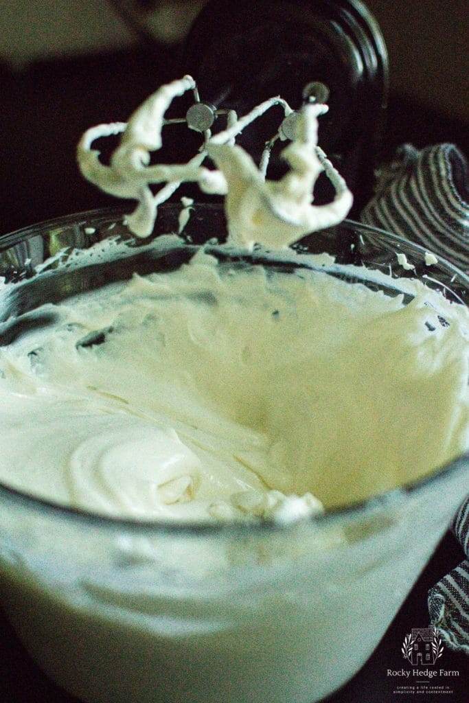 Cream cheese filling sitting in a bowl