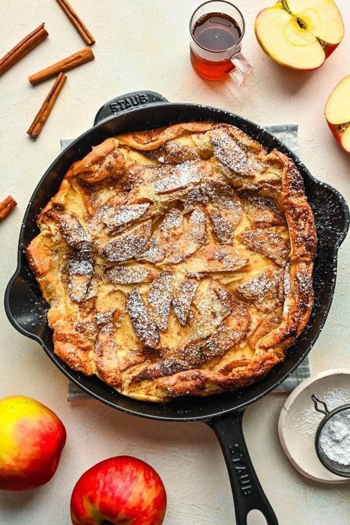 German apple pancake in a skillet