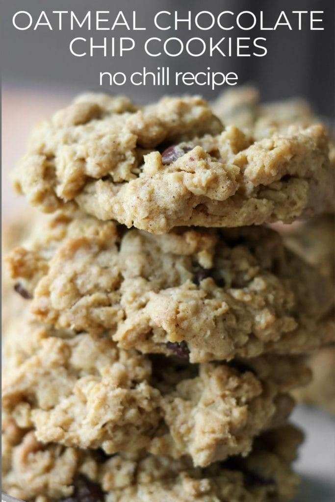 Warm, golden oatmeal chocolate chip cookies fresh from the oven. Skip the chill, satisfy your cravings now!