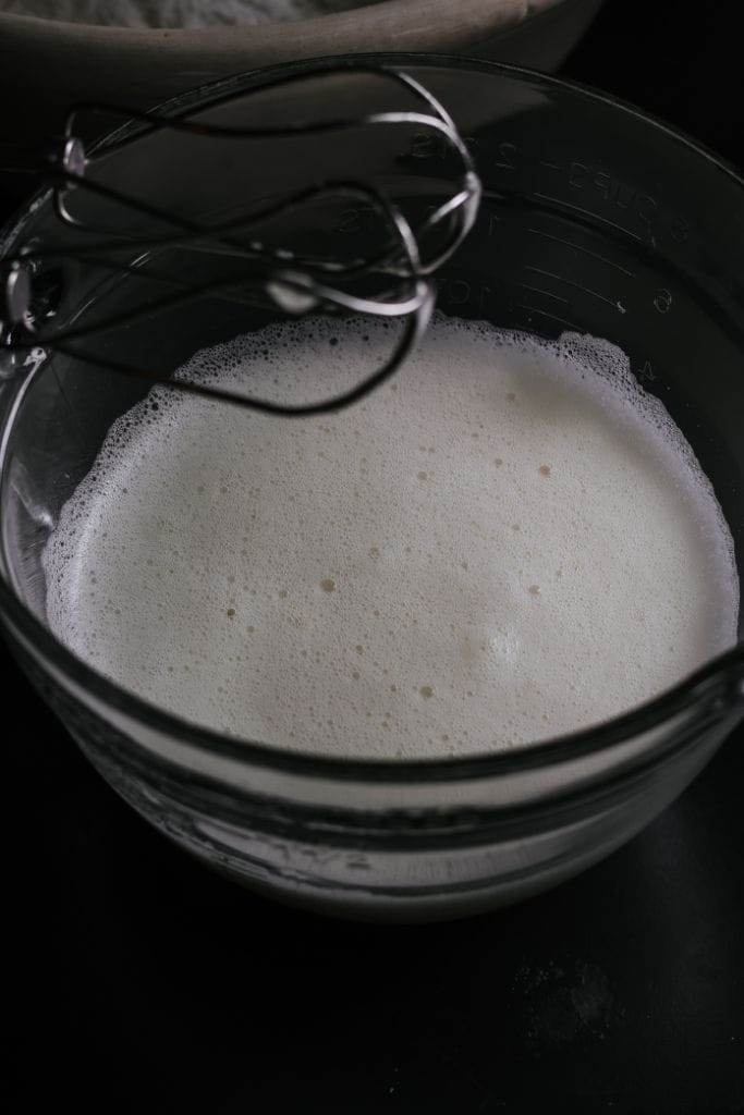 Close-up of frothy whipped egg whites