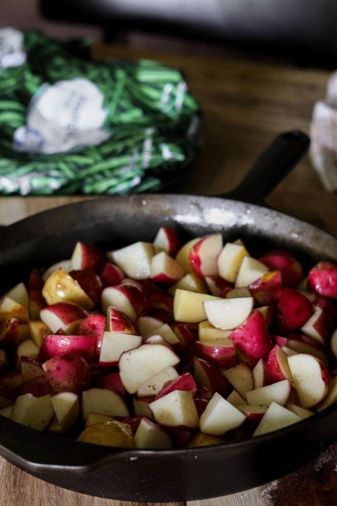 new potatoes in cast iron skillet