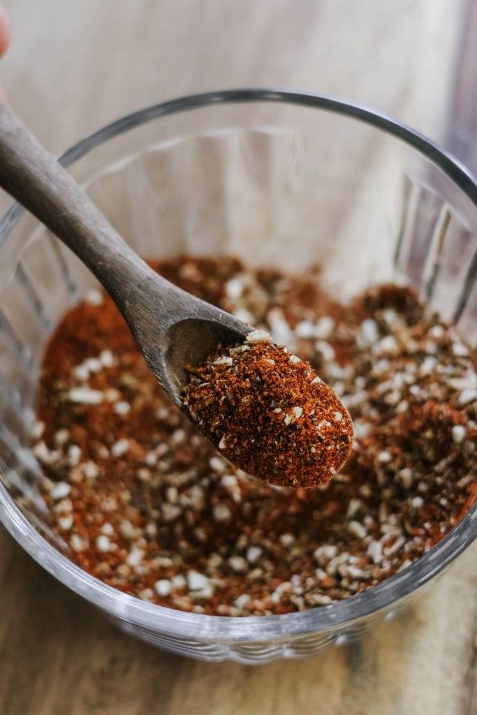 Close-up of colorful spices used in homemade fajita seasoning