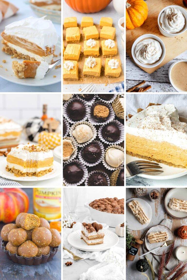 a collage photo of no bake pumpkin desserts