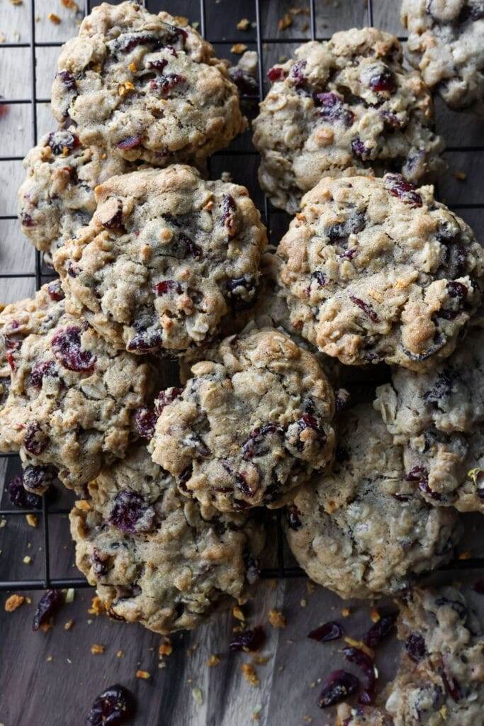 A batch of cranberry orange oatmeal cookies ready to serve.