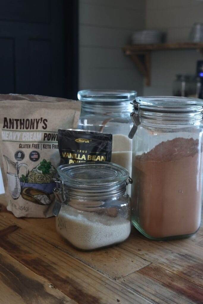 Ingredients for homemade hot cocoa mix without powdered milk